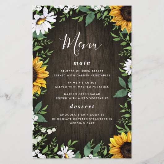 Sonnenblumen und Daisy Rustic Wood Wedding Karten (Vorderseite)