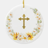 Sonnenblumen und Daisy Wreath Floral Godmutterpfei Keramik Ornament (Hinten)