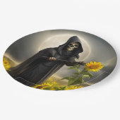 Sonnenblumen und der grimmige Sensenmann Pappteller (Schrägansicht)