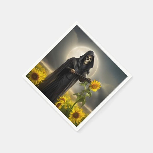 Sonnenblumen und der grimmige Sensenmann Serviette (Ecke)