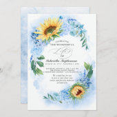 Sonnenblumen und Dusty Blue Hydrangea Blumenbeerdi Einladung (Vorne/Hinten)