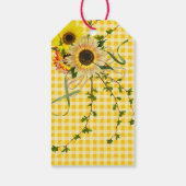 Sonnenblumen und Efeu-Bouquet auf Gingham Geschenkanhänger (Rückseite)