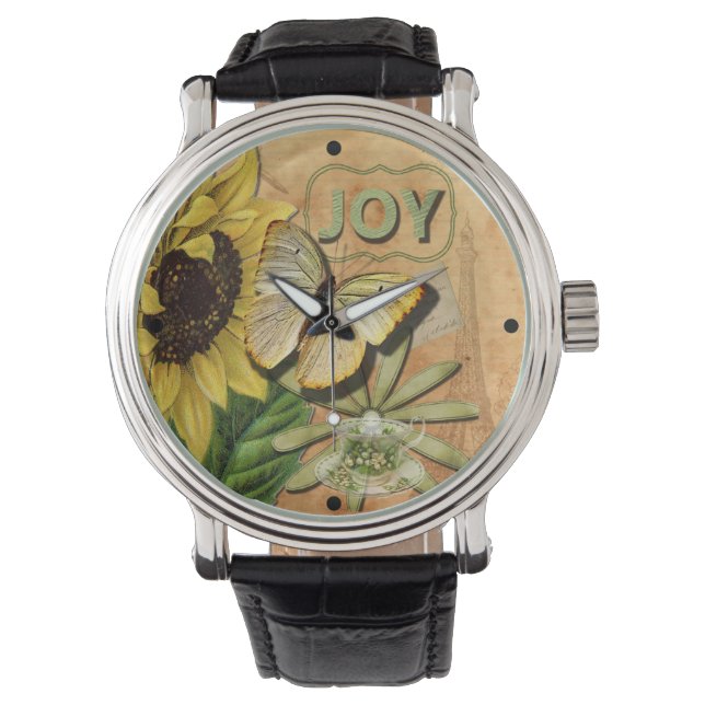 Sonnenblumen und Eiffelturm Armbanduhr (Vorderseite)