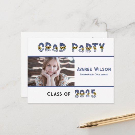 Sonnenblumen und ein Denim Daughter Foto High Scho Postkarte (Vorderseite/Rückseite Beispiel)