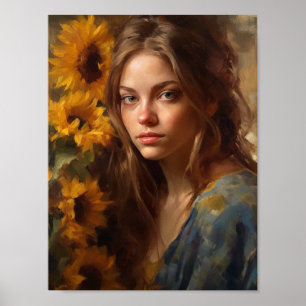 Sonnenblumen und eine Blondine Poster