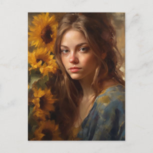 Sonnenblumen und eine Blondine Postkarte