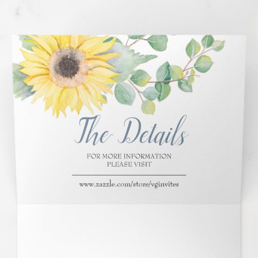 Sonnenblumen und Eukalyptus - alles in einer Hochz Dreifach Gefaltete Einladung (Innen Erste Seite)