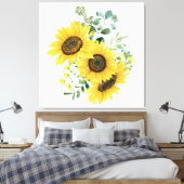 Sonnenblumen und Eukalyptus-Arrangement Leinwanddruck (Insitu (Schlafzimmer))
