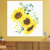 Sonnenblumen und Eukalyptus-Arrangement Leinwanddruck (Insitu (Wohnzimmer))