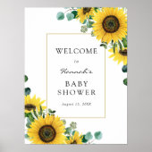 Sonnenblumen und Eukalyptus Baby Dusche Begrüßungs Poster (Vorne)