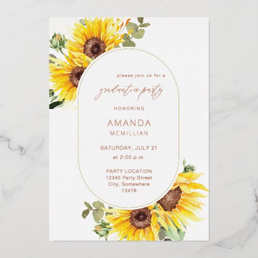 Sonnenblumen- und Eukalyptus-Blütenschüler Folieneinladung (Vorderseite)