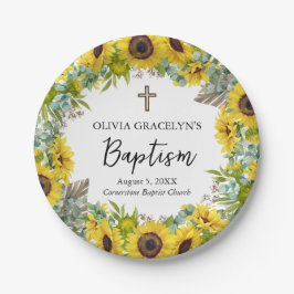 Sonnenblumen und Eukalyptus Boho Cross Taufe Pappteller