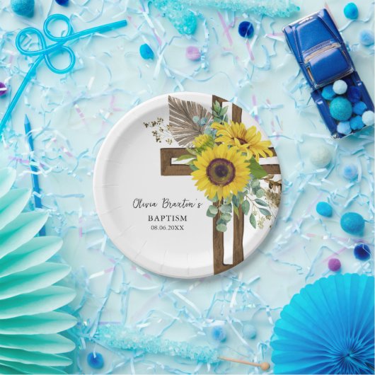 Sonnenblumen und Eukalyptus Boho Taufe Papierplatt Pappteller (Party)