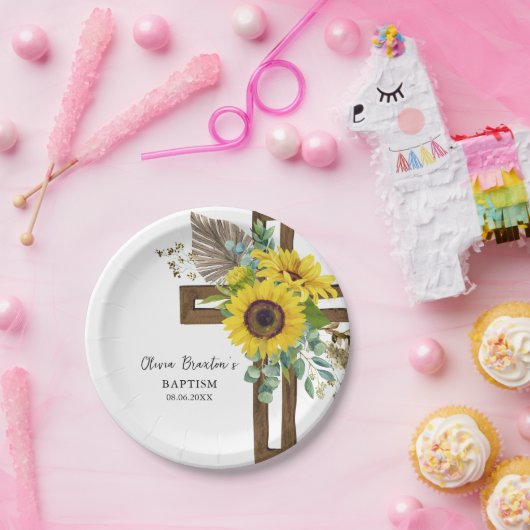 Sonnenblumen und Eukalyptus Boho Taufe Papierplatt Pappteller (Party)