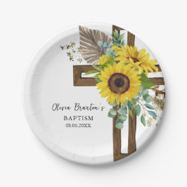 Sonnenblumen und Eukalyptus Boho Taufe Papierplatt Pappteller