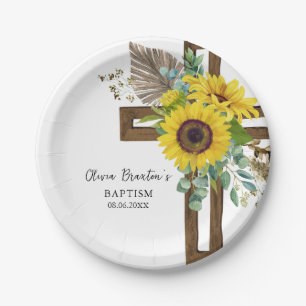 Sonnenblumen und Eukalyptus Boho Taufe Papierplatt Pappteller