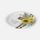 Sonnenblumen und Eukalyptus Boho Taufe Papierplatt Pappteller (Schrägansicht)