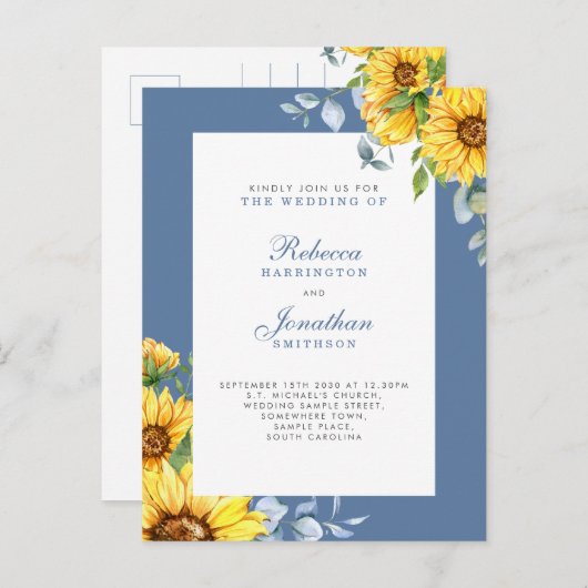 Sonnenblumen und Eukalyptus Floral Wedding Einladu Postkarte (Vorne/Hinten)