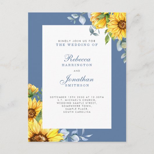 Sonnenblumen und Eukalyptus Floral Wedding Einladu Postkarte (Vorderseite)