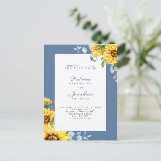 Sonnenblumen und Eukalyptus Floral Wedding Einladu Postkarte (Stehend Vorderseite)