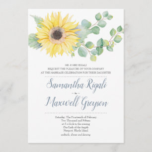 Sonnenblumen und Eukalyptus Hochzeit Einladung