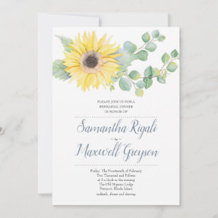 Sonnenblumen und Eukalyptus Hochzeit Probe Abendes Einladung