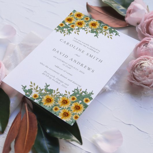Sonnenblumen und Eukalyptus Hochzeitsfeiern Einladung