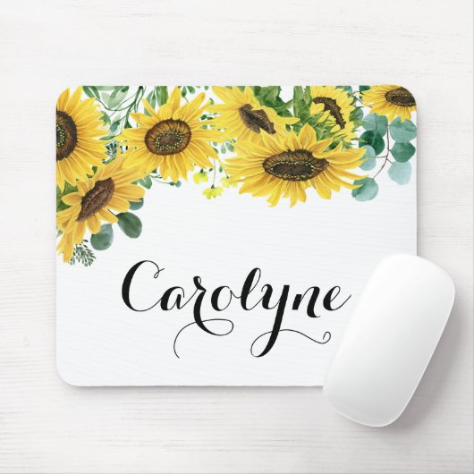 Sonnenblumen und Eukalyptus-Script Personalisiert Mousepad (Mit Mouse)