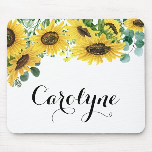 Sonnenblumen und Eukalyptus-Script Personalisiert Mousepad (Vorne)