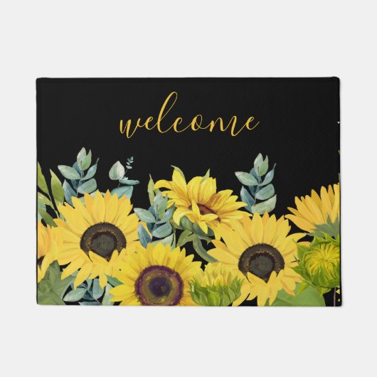 Sonnenblumen und Eukalyptus Wasserfarben Willkomme Fußmatte (Vorderseite)