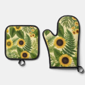 Sonnenblumen und Farne Wasserfarbe Ofenhandschuh & Topflappen-Set (Vorderseite)