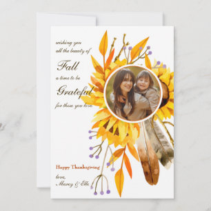 Sonnenblumen und Federn Fotokarte