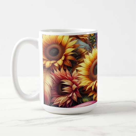 Sonnenblumen und Federn Kaffeetasse (Links)