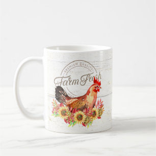 Sonnenblumen und frische Hühnerfarm  Kaffeetasse