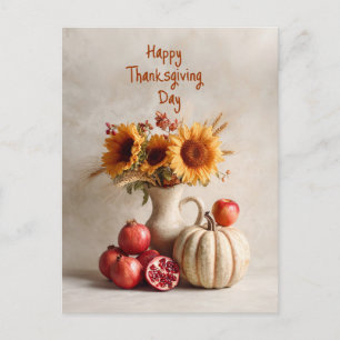 Sonnenblumen und Früchte auf einem Tisch, Postkart Postkarte