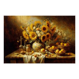 Sonnenblumen und Fruchtsaftgemälde Poster