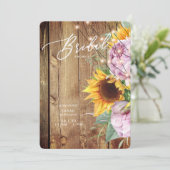 Sonnenblumen und Fuchsia Rustikales Brautparty Einladung (Stehend Vorderseite)