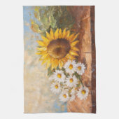 Sonnenblumen und Gänseblümchen auf rustikalem Tisc Geschirrtuch (Vertikal)
