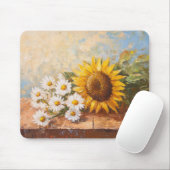 Sonnenblumen und Gänseblümchen auf rustikalem Tisc Mousepad (Mit Mouse)
