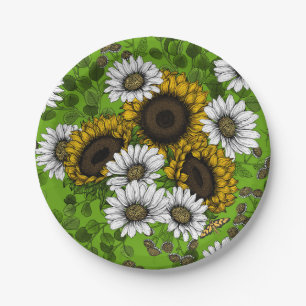 Sonnenblumen und Gänseblümchen, Sommergarten Pappteller