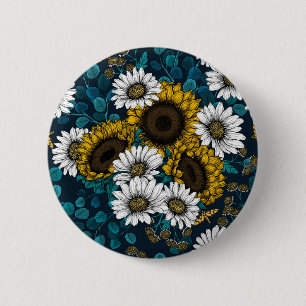 Sonnenblumen und Gänseblumen, Sommergarten 2 Button