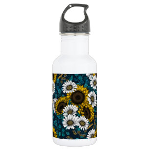 Sonnenblumen und Gänseblumen, Sommergarten 2 Edelstahlflasche