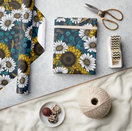 Sonnenblumen und Gänseblumen, Sommergarten 2 Geschenkpapier (Basteln)