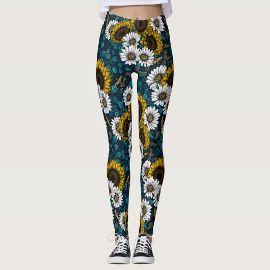 Sonnenblumen und Gänseblumen, Sommergarten 2 Leggings (Vorderseite)