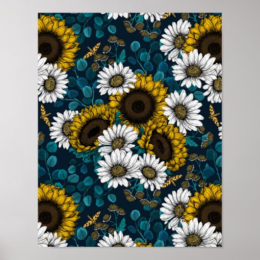 Sonnenblumen und Gänseblumen, Sommergarten 2 Poster (Vorne)