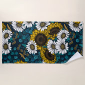 Sonnenblumen und Gänseblumen, Sommergarten 2 Strandtuch (Vorderseite)