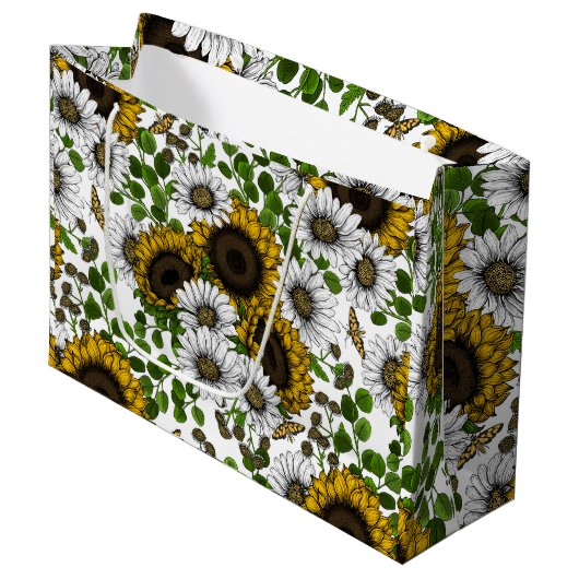 Sonnenblumen und Gänseblumen, Sommergarten 3 Große Geschenktüte (Vorderseite Schrägansicht)