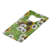 Sonnenblumen und Gänseblumen, Sommergarten Geldbeutel Flaschenöffner (Vorderseite Schrägansicht)