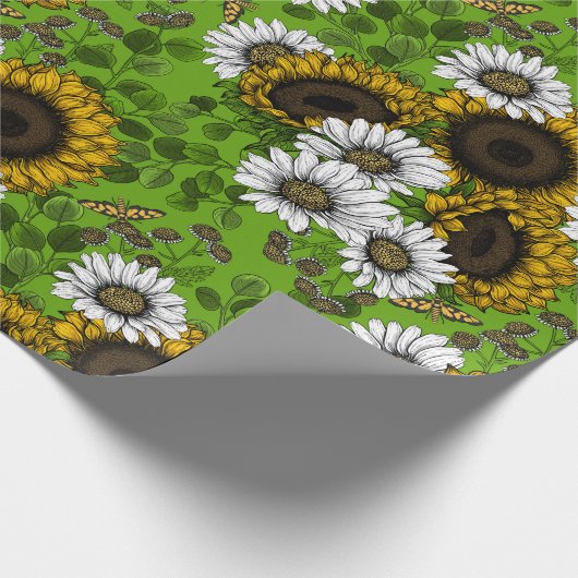 Sonnenblumen und Gänseblumen, Sommergarten Geschenkpapier (Ecke)