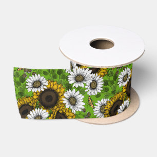 Sonnenblumen und Gänseblumen, Sommergarten Satinband